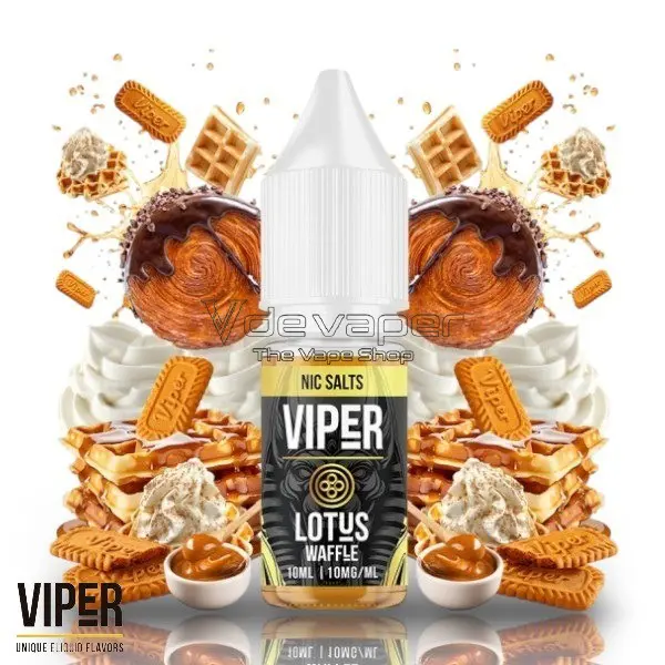 Sales de nicotina Lotus Waffle Viper 10ml 10mg y 20mg. Gofre crujiente, galleta Lotus, dulce de leche, chocolate blanco y nata montada.